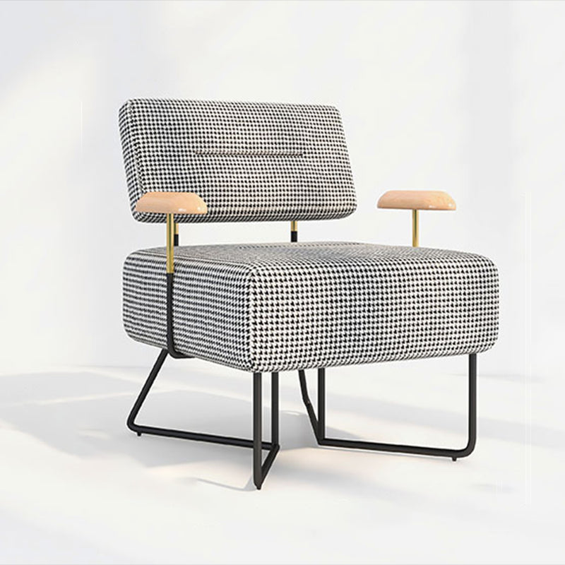 Industrial Arm Chair Houndstooth with Fabric Seat Cross Fixed Back Armchair