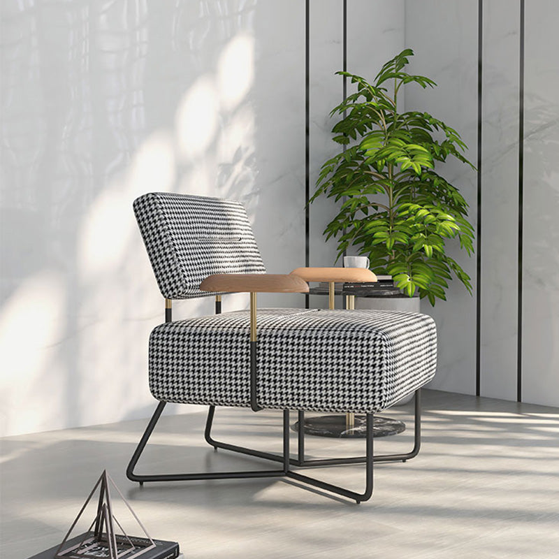 Industrial Arm Chair Houndstooth with Fabric Seat Cross Fixed Back Armchair