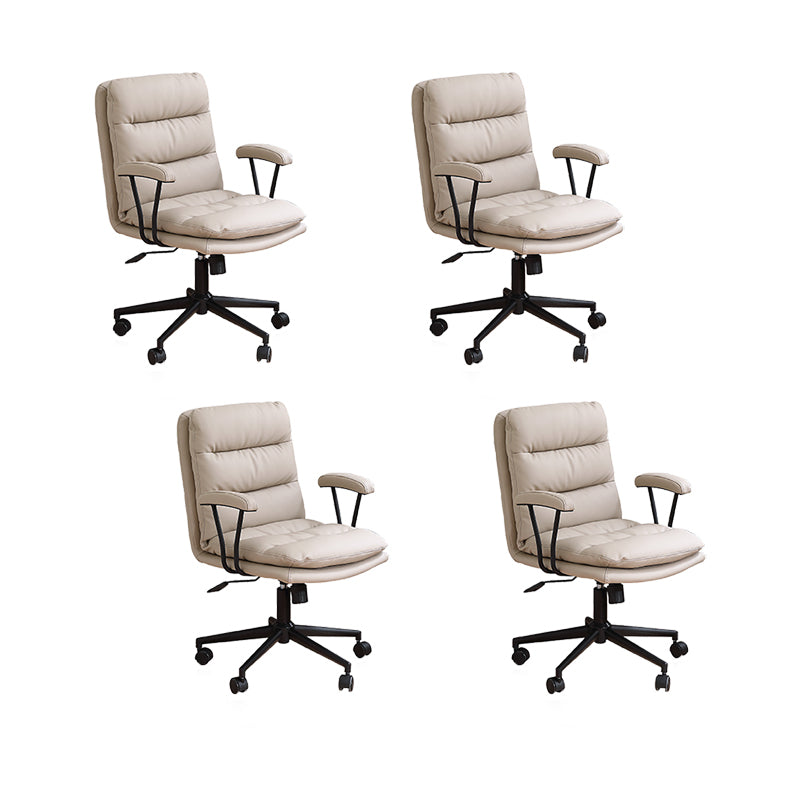 Modern Leather Chair Padded Arms Adjustable Seat Height Office Chair with Wheels 4 Piece Set Black Clearhalo 'furn' 'furn_office_chair' 'Furniture' 'Office Chairs' 'Office Furniture' 'office_chair' 6753629