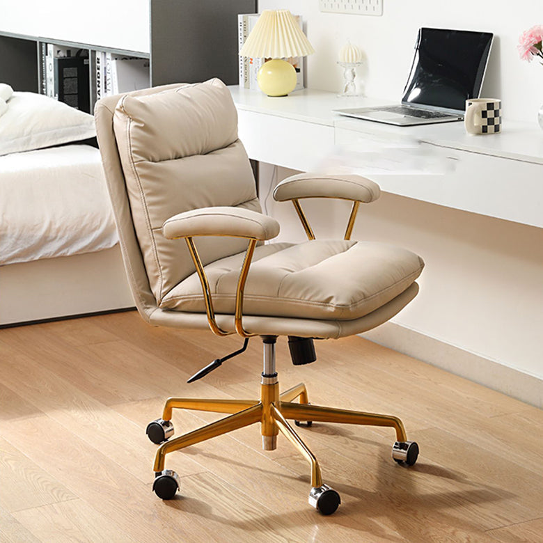 Modern Leather Chair Padded Arms Adjustable Seat Height Office Chair with Wheels 1 Piece Gold Clearhalo 'furn' 'furn_office_chair' 'Furniture' 'Office Chairs' 'Office Furniture' 'office_chair' 6753630