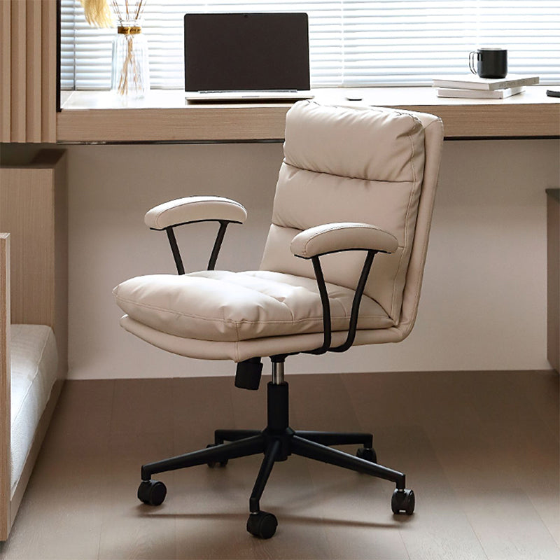 Modern Leather Chair Padded Arms Adjustable Seat Height Office Chair with Wheels 1 Piece Black Clearhalo 'furn' 'furn_office_chair' 'Furniture' 'Office Chairs' 'Office Furniture' 'office_chair' 6753631