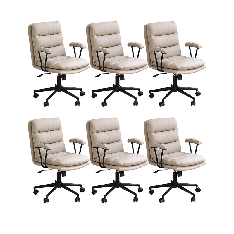Modern Leather Chair Padded Arms Adjustable Seat Height Office Chair with Wheels 6 Piece Set Black Clearhalo 'furn' 'furn_office_chair' 'Furniture' 'Office Chairs' 'Office Furniture' 'office_chair' 6753632