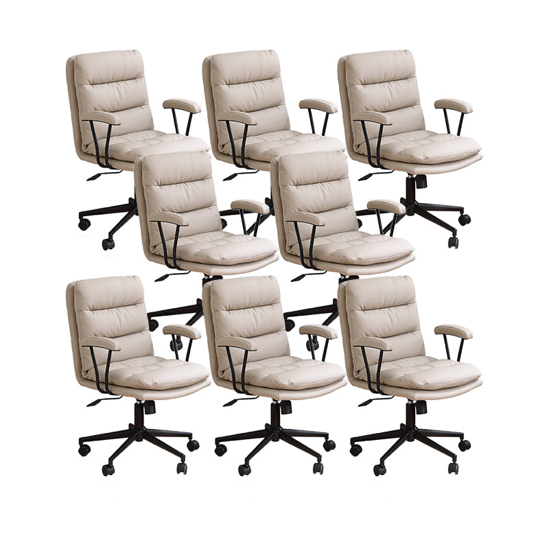 Modern Leather Chair Padded Arms Adjustable Seat Height Office Chair with Wheels 8 Piece Set Black Clearhalo 'furn' 'furn_office_chair' 'Furniture' 'Office Chairs' 'Office Furniture' 'office_chair' 6753633