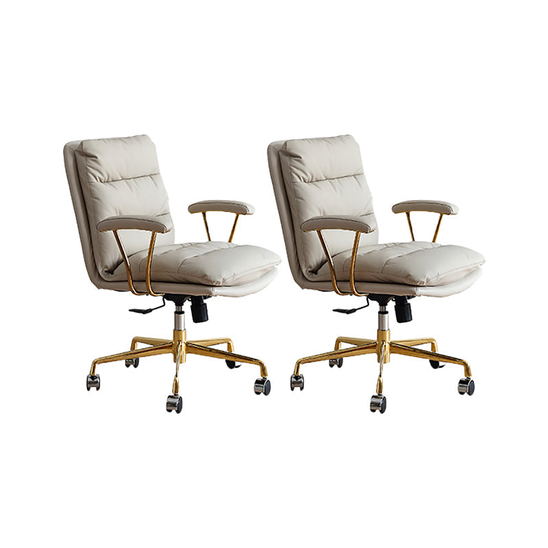 Modern Leather Chair Padded Arms Adjustable Seat Height Office Chair with Wheels 2 Piece Set Gold Clearhalo 'furn' 'furn_office_chair' 'Furniture' 'Office Chairs' 'Office Furniture' 'office_chair' 6753636