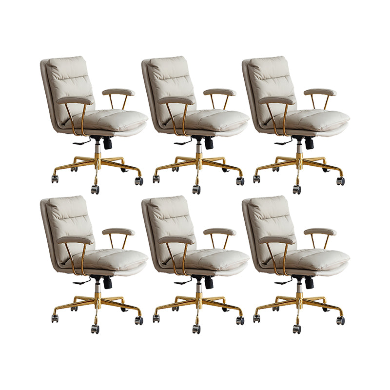 Modern Leather Chair Padded Arms Adjustable Seat Height Office Chair with Wheels 6 Piece Set Gold Clearhalo 'furn' 'furn_office_chair' 'Furniture' 'Office Chairs' 'Office Furniture' 'office_chair' 6753641