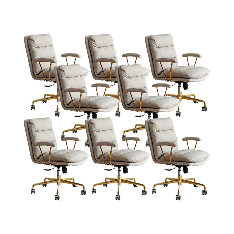 Modern Leather Chair Padded Arms Adjustable Seat Height Office Chair with Wheels 8 Piece Set Gold Clearhalo 'furn' 'furn_office_chair' 'Furniture' 'Office Chairs' 'Office Furniture' 'office_chair' 6753642