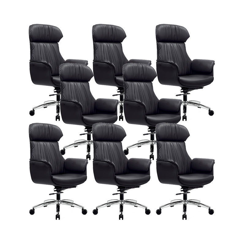 Modern Executive Chair Adjustable Back Height Office Chair with Wheels Textured Black 8 Piece Set Clearhalo 'furn' 'furn_office_chair' 'Furniture' 'Office Chairs' 'Office Furniture' 'office_chair' 6753870