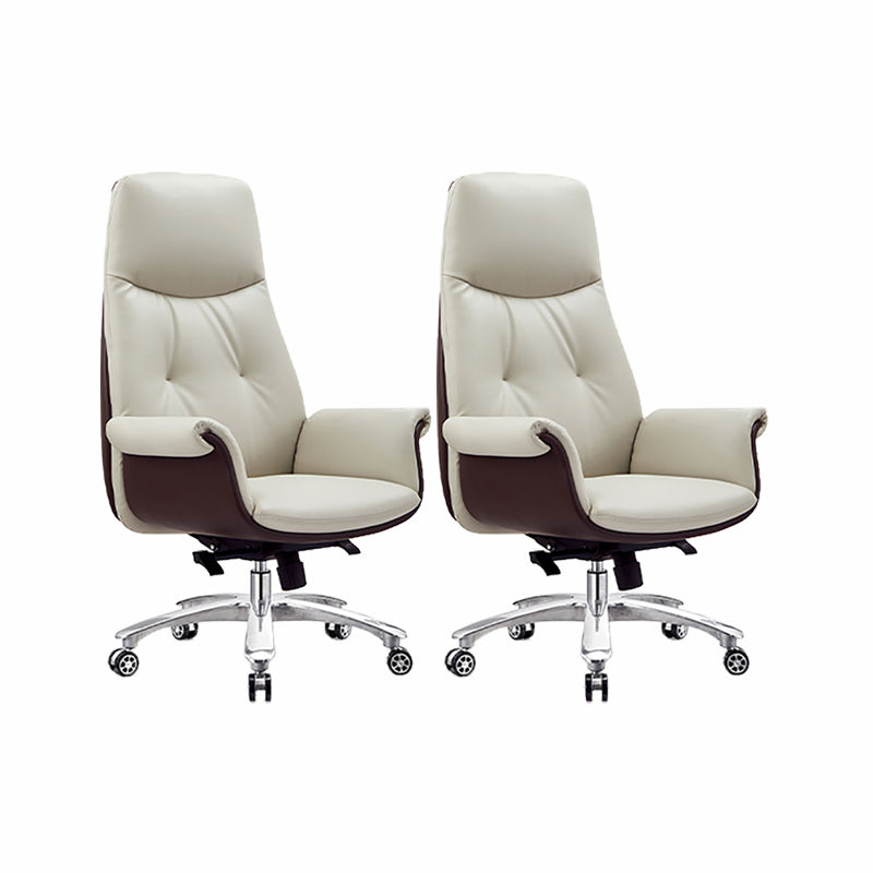 Modern Executive Chair Adjustable Back Height Office Chair with Wheels Off-White 2 Piece Set Clearhalo 'furn' 'furn_office_chair' 'Furniture' 'Office Chairs' 'Office Furniture' 'office_chair' 6753881
