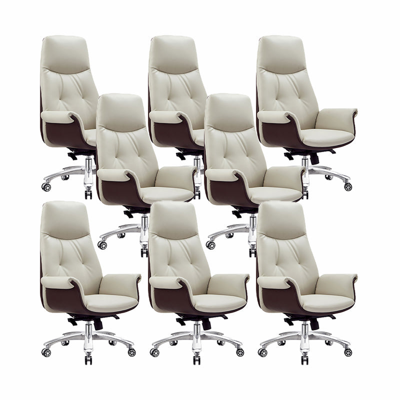 Modern Executive Chair Adjustable Back Height Office Chair with Wheels Off-White 8 Piece Set Clearhalo 'furn' 'furn_office_chair' 'Furniture' 'Office Chairs' 'Office Furniture' 'office_chair' 6753884