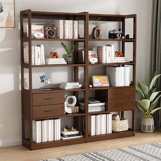 Modern Style Open Back Bookshelf Standard Wooden Bookcase with Drawers