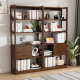 Modern Style Open Back Bookshelf Standard Wooden Bookcase with Drawers