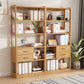 Modern Style Open Back Bookshelf Standard Wooden Bookcase with Drawers