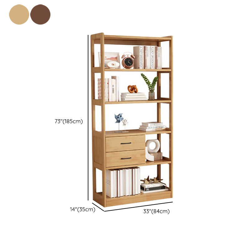 Modern Style Open Back Bookshelf Standard Wooden Bookcase with Drawers