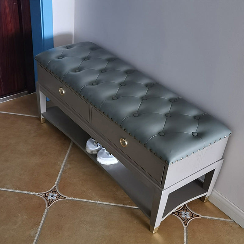 Rubber Wood Seating Bench Genuine Leather Rectangle Shoe Storage Entryway Bench Clearhalo 'Benches' 'Chairs & Seating' 'furn' 'furn_benches' 'Furniture' 'Living Room Furniture' 6754581