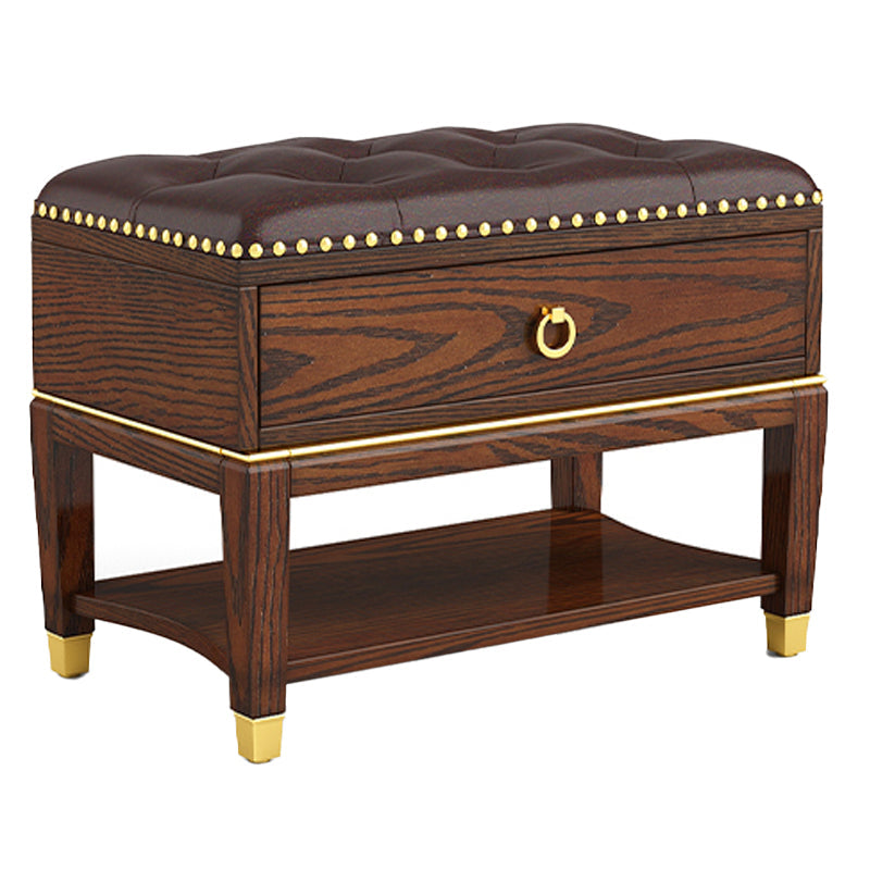 Rubber Wood Seating Bench Genuine Leather Rectangle Shoe Storage Entryway Bench 24"L x 14"W x 18"H Walnut Clearhalo 'Benches' 'Chairs & Seating' 'furn' 'furn_benches' 'Furniture' 'Living Room Furniture' 6754588