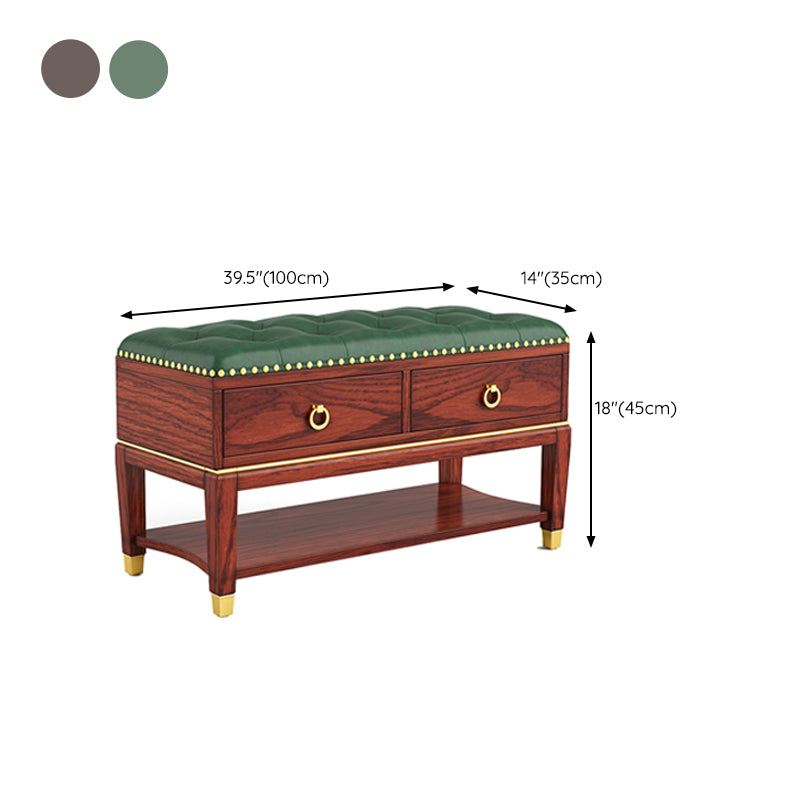 Rubber Wood Seating Bench Genuine Leather Rectangle Shoe Storage Entryway Bench Clearhalo 'Benches' 'Chairs & Seating' 'furn' 'furn_benches' 'Furniture' 'Living Room Furniture' 6754595