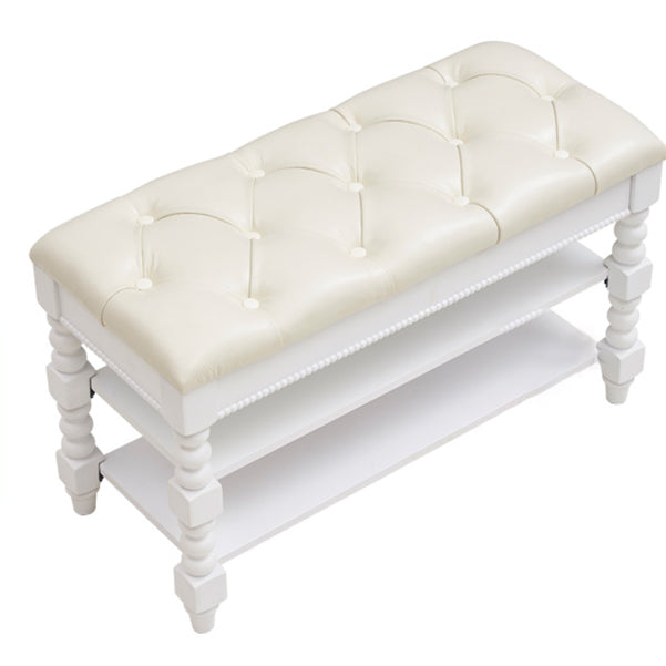 Rubber Wood Seating Bench Rectangle Cushioned Shoe Storage Entryway Bench 47.2"L x 13.8"W x 18.9"H White Clearhalo 'Benches' 'Chairs & Seating' 'furn' 'furn_benches' 'Furniture' 'Living Room Furniture' 6754602