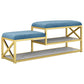 14" W Glam Seating Bench Cushioned Rectangle Shoe Storage Entryway and Bedroom Bench Blue Gold Clearhalo 'Benches' 'Chairs & Seating' 'furn' 'furn_benches' 'Furniture' 'Living Room Furniture' 6754633