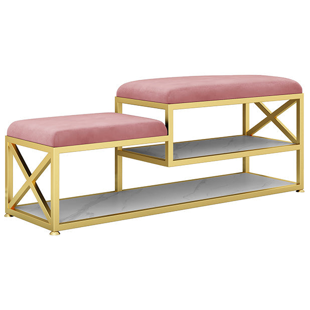 14" W Glam Seating Bench Cushioned Rectangle Shoe Storage Entryway and Bedroom Bench Pink Gold Clearhalo 'Benches' 'Chairs & Seating' 'furn' 'furn_benches' 'Furniture' 'Living Room Furniture' 6754634
