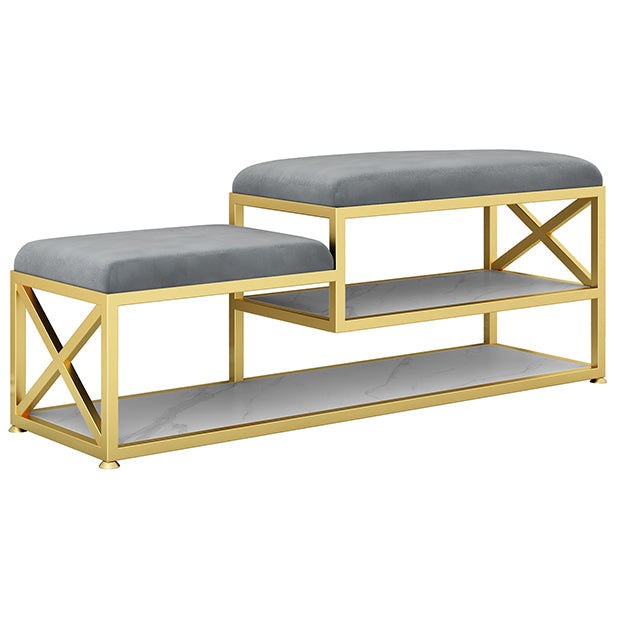14" W Glam Seating Bench Cushioned Rectangle Shoe Storage Entryway and Bedroom Bench Grey Gold Clearhalo 'Benches' 'Chairs & Seating' 'furn' 'furn_benches' 'Furniture' 'Living Room Furniture' 6754642