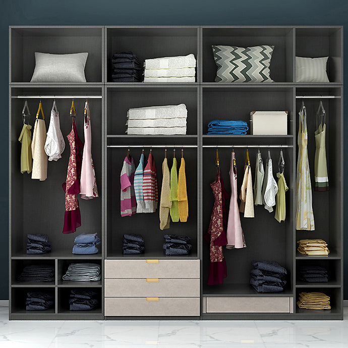 Engineered Wood Wardrobe Closet with Shelves Modern Wardrobe Cabinet