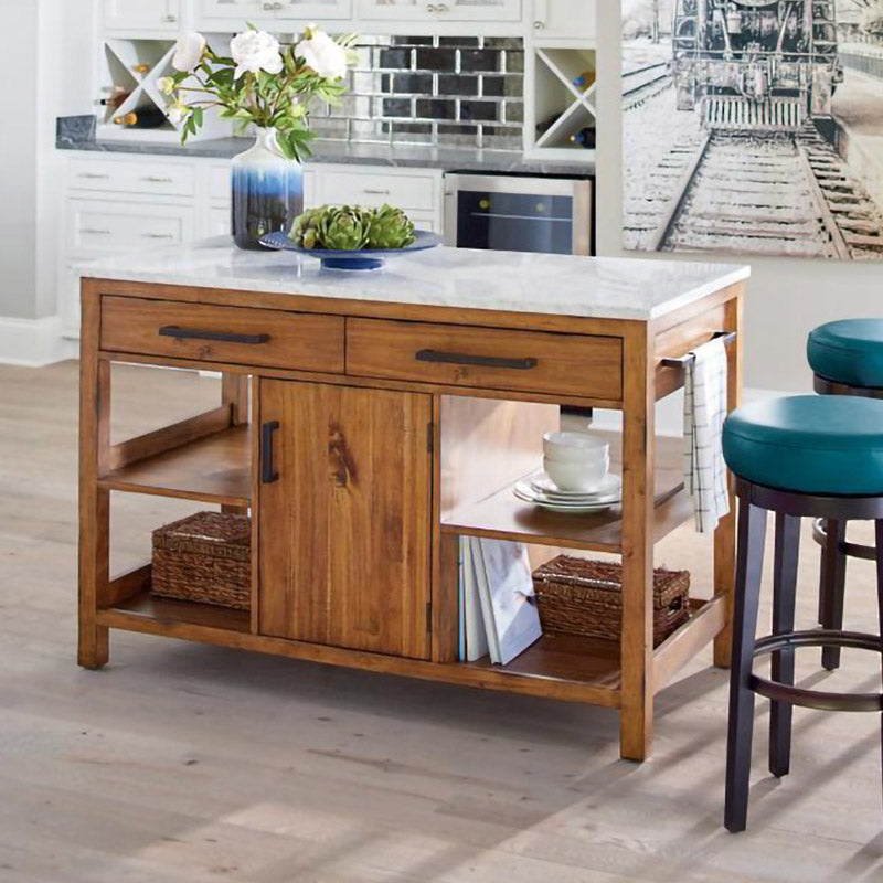 Modern Kitchen Island Table with Towel Rack Pine Wood Prep Table