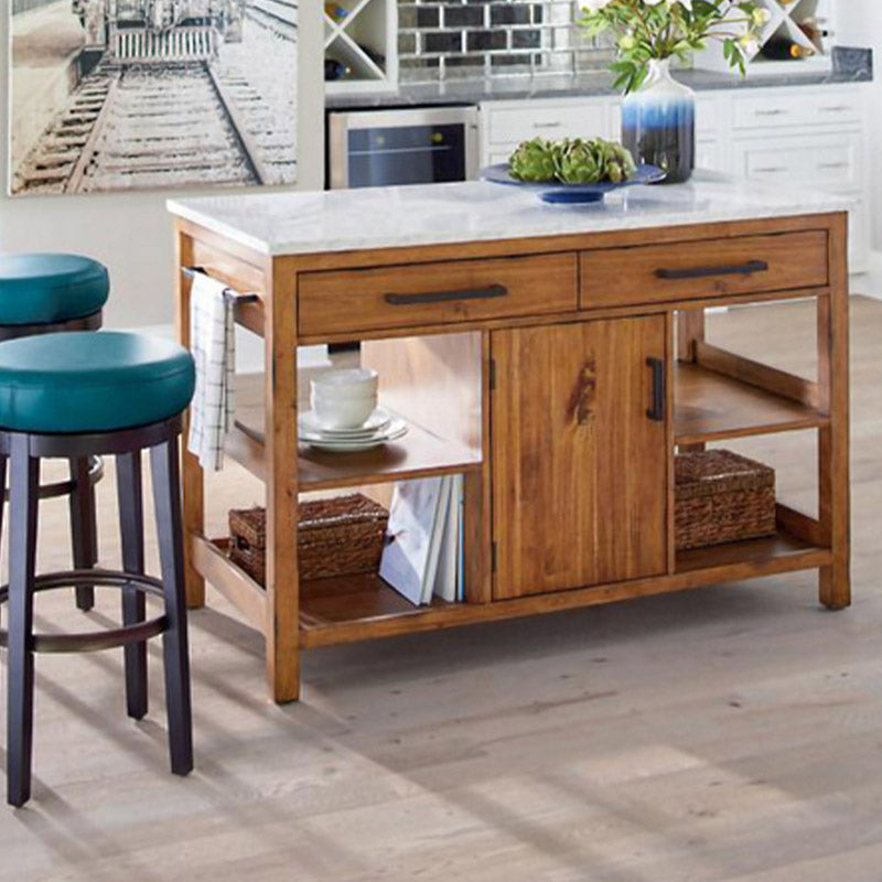 Modern Kitchen Island Table with Towel Rack Pine Wood Prep Table