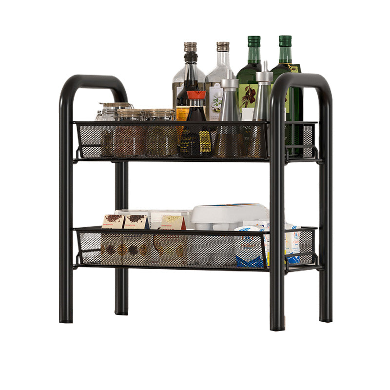 Metal Dining Room Prep Table Open Shelves Rolling Kitchen Trolley 17"L x 11"W x 25"H Black Clearhalo 'furn' 'furn_kitchen_islands_carts' 'Furniture' 'Kitchen & Dining Furniture' 'Kitchen Islands & Carts' 'kitchen_islands_carts' 6755509
