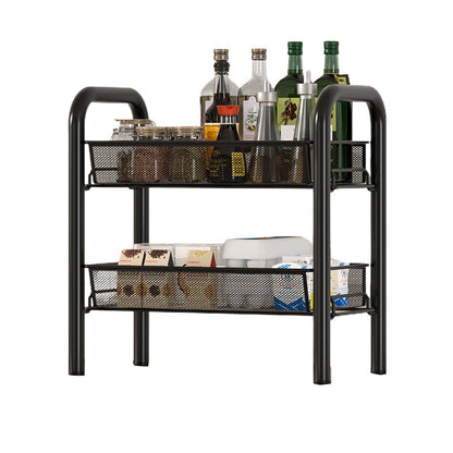 Metal Dining Room Prep Table Open Shelves Rolling Kitchen Trolley 17"L x 11"W x 25"H Black Clearhalo 'furn' 'furn_kitchen_islands_carts' 'Furniture' 'Kitchen & Dining Furniture' 'Kitchen Islands & Carts' 'kitchen_islands_carts' 6755509