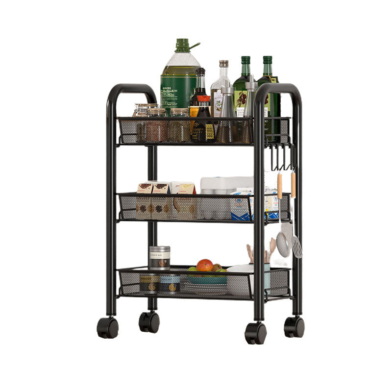Metal Dining Room Prep Table Open Shelves Rolling Kitchen Trolley 17"L x 11"W x 33"H Black Clearhalo 'furn' 'furn_kitchen_islands_carts' 'Furniture' 'Kitchen & Dining Furniture' 'Kitchen Islands & Carts' 'kitchen_islands_carts' 6755511