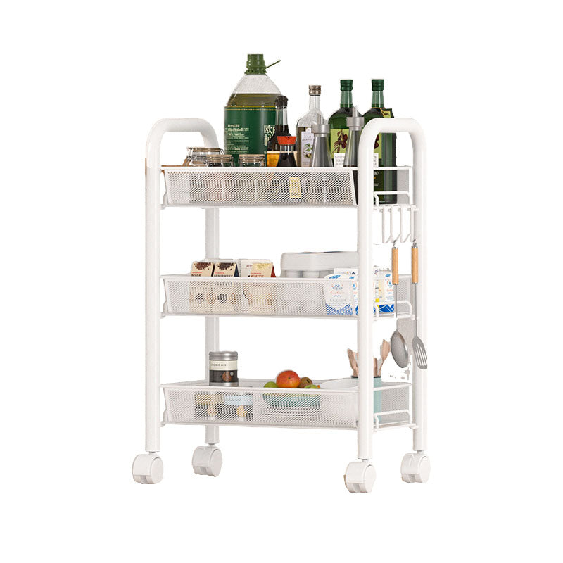 Metal Dining Room Prep Table Open Shelves Rolling Kitchen Trolley 17"L x 11"W x 33"H White Clearhalo 'furn' 'furn_kitchen_islands_carts' 'Furniture' 'Kitchen & Dining Furniture' 'Kitchen Islands & Carts' 'kitchen_islands_carts' 6755512