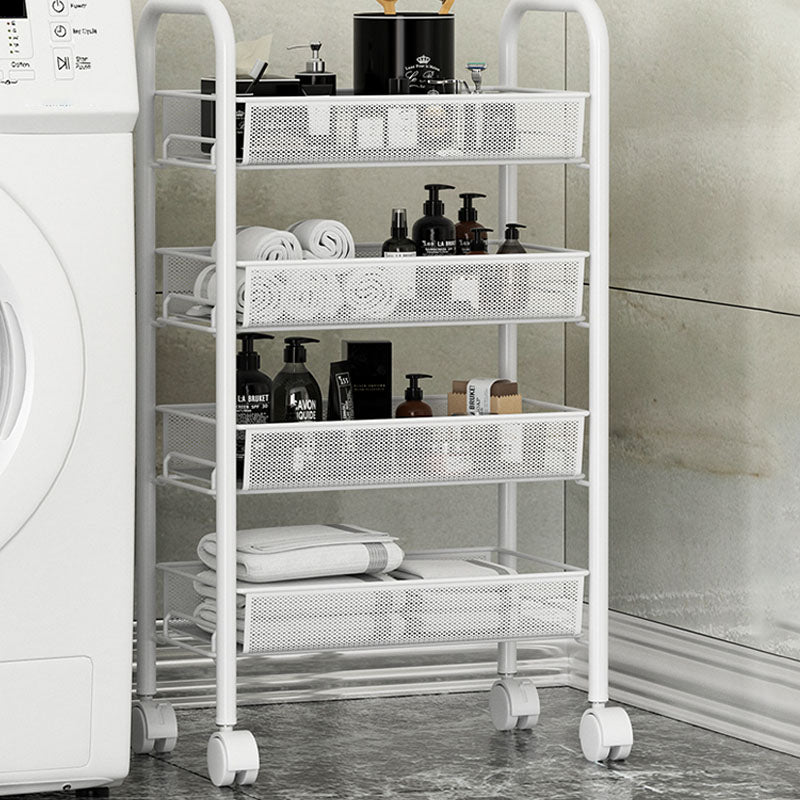 Metal Dining Room Prep Table Open Shelves Rolling Kitchen Trolley 17"L x 11"W x 41"H White Clearhalo 'furn' 'furn_kitchen_islands_carts' 'Furniture' 'Kitchen & Dining Furniture' 'Kitchen Islands & Carts' 'kitchen_islands_carts' 6755522