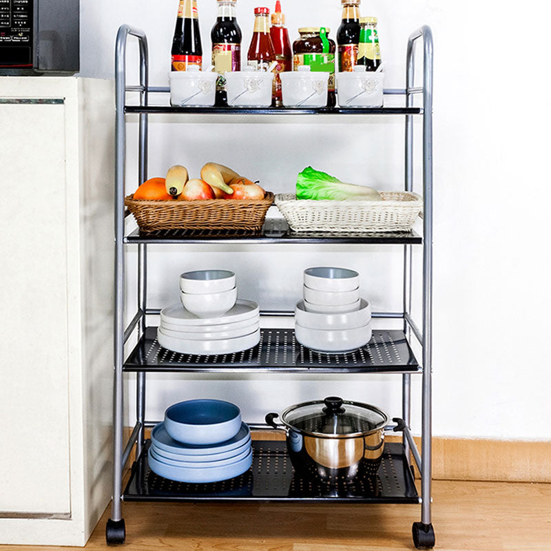Open Shelves Kitchen Trolley Home Dining Modern Prep Table with Casters 15.7"L x 12.6"W x 39.4"H Clearhalo 'furn' 'furn_kitchen_islands_carts' 'Furniture' 'Kitchen & Dining Furniture' 'Kitchen Islands & Carts' 'kitchen_islands_carts' 6755532