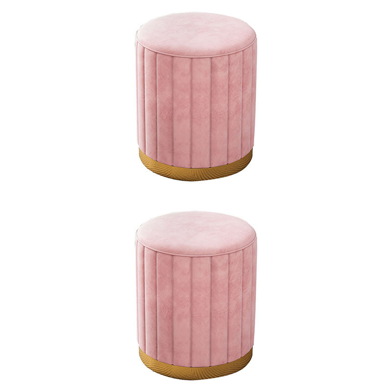 Glam Pouf Ottoman Velvet Upholstered Solid Color Cylinder Shape Ottoman Pink 2 Piece Set Clearhalo 'furn' 'furn_ottomans_poufs' 'Furniture' 'Living Room Furniture' 'Ottomans & Poufs' 'ottomans_poufs' 6755886