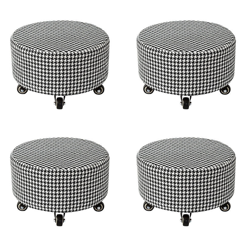 Cotton Blend Ottoman Houndstooth Pattern Fade Resistant Round Ottoman with Wheels Black-White 4 Piece Set Clearhalo 'furn' 'furn_ottomans_poufs' 'Furniture' 'Living Room Furniture' 'Ottomans & Poufs' 'ottomans_poufs' 6755925