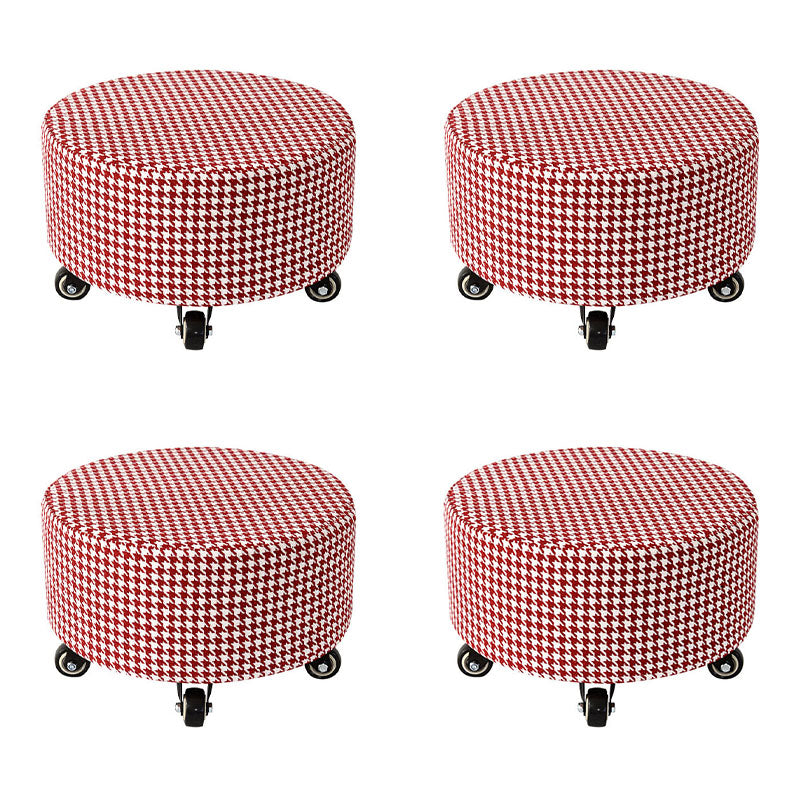Cotton Blend Ottoman Houndstooth Pattern Fade Resistant Round Ottoman with Wheels Red-White 4 Piece Set Clearhalo 'furn' 'furn_ottomans_poufs' 'Furniture' 'Living Room Furniture' 'Ottomans & Poufs' 'ottomans_poufs' 6755928