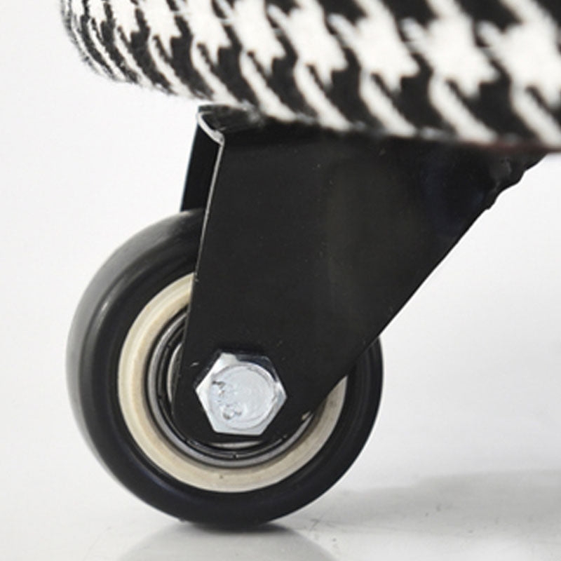 Cotton Blend Ottoman Houndstooth Pattern Fade Resistant Round Ottoman with Wheels Clearhalo 'furn' 'furn_ottomans_poufs' 'Furniture' 'Living Room Furniture' 'Ottomans & Poufs' 'ottomans_poufs' 6755935