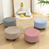 Cotton Blend Ottoman Houndstooth Pattern Fade Resistant Round Ottoman with Wheels Clearhalo 'furn' 'furn_ottomans_poufs' 'Furniture' 'Living Room Furniture' 'Ottomans & Poufs' 'ottomans_poufs' 6755950