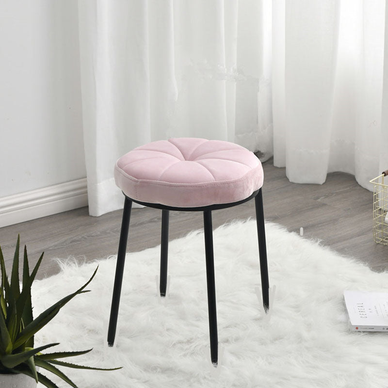 Velvet Upholstered Ottoman Velvet Colored Flower Shape Metal Frame Ottoman Pink Black 1 Piece Clearhalo 'furn' 'furn_ottomans_poufs' 'Furniture' 'Living Room Furniture' 'Ottomans & Poufs' 'ottomans_poufs' 6755963