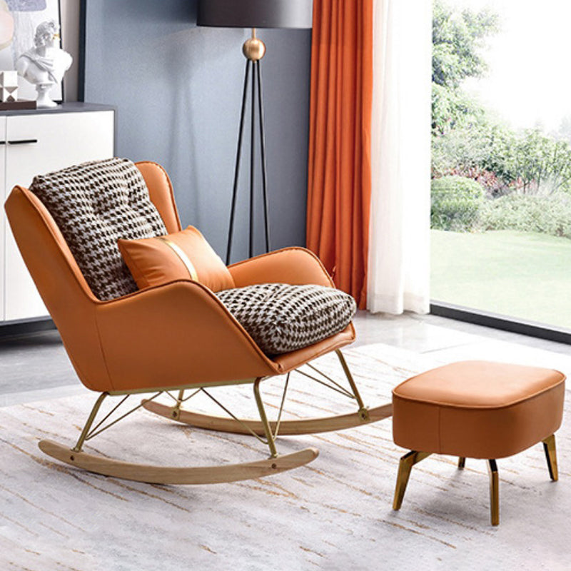 Nordic Simple Style Single Rocking Chair Leisure Home Lazy Chair Rocking Chair with Ottomans Orange Clearhalo 'Chairs & Seating' 'furn' 'furn_rocking_chairs' 'Furniture' 'Living Room Furniture' 'Rocking Chairs' 'rocking_chairs' 6756016