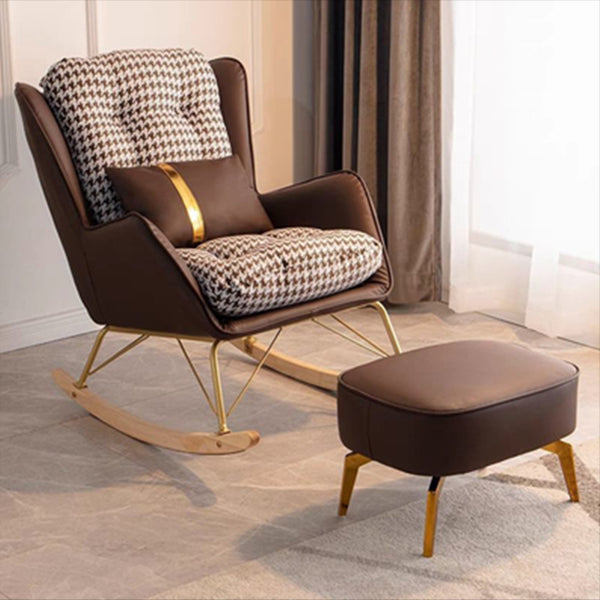 Nordic Simple Style Single Rocking Chair Leisure Home Lazy Chair Rocking Chair with Ottomans Dark Coffee Clearhalo 'Chairs & Seating' 'furn' 'furn_rocking_chairs' 'Furniture' 'Living Room Furniture' 'Rocking Chairs' 'rocking_chairs' 6756020