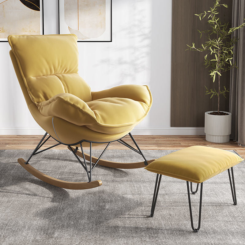 Indoor Home Sofa Rocking Chair Lazy Single Rocking Chair for Living Room and Bedroom Rocking Chair with Ottomans Yellow Clearhalo 'Chairs & Seating' 'furn' 'furn_rocking_chairs' 'Furniture' 'Living Room Furniture' 'Rocking Chairs' 'rocking_chairs' 6756031