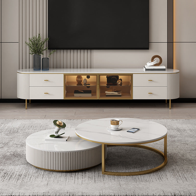 Enclosed Storage Media Console TV Stand Stone TV Stand with 4 Drawers Clearhalo 'furn' 'furn_tv_stands_entertainment_centers' 'Furniture' 'Living Room Furniture' 'TV Stands & Entertainment Centers' 'TV Stands & Media Storage Furniture' 'tv_stands_entertainment_centers' 6757457