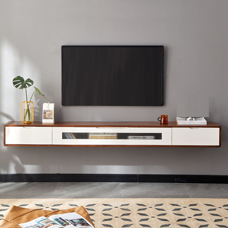 Modern TV Media Console Solid Wood TV Media Stand for Living Room 94.5"L x 9.5"W x 8"H Walnut White Clearhalo 'furn' 'furn_tv_stands_entertainment_centers' 'Furniture' 'Living Room Furniture' 'TV Stands & Entertainment Centers' 'TV Stands & Media Storage Furniture' 'tv_stands_entertainment_centers' 6757523