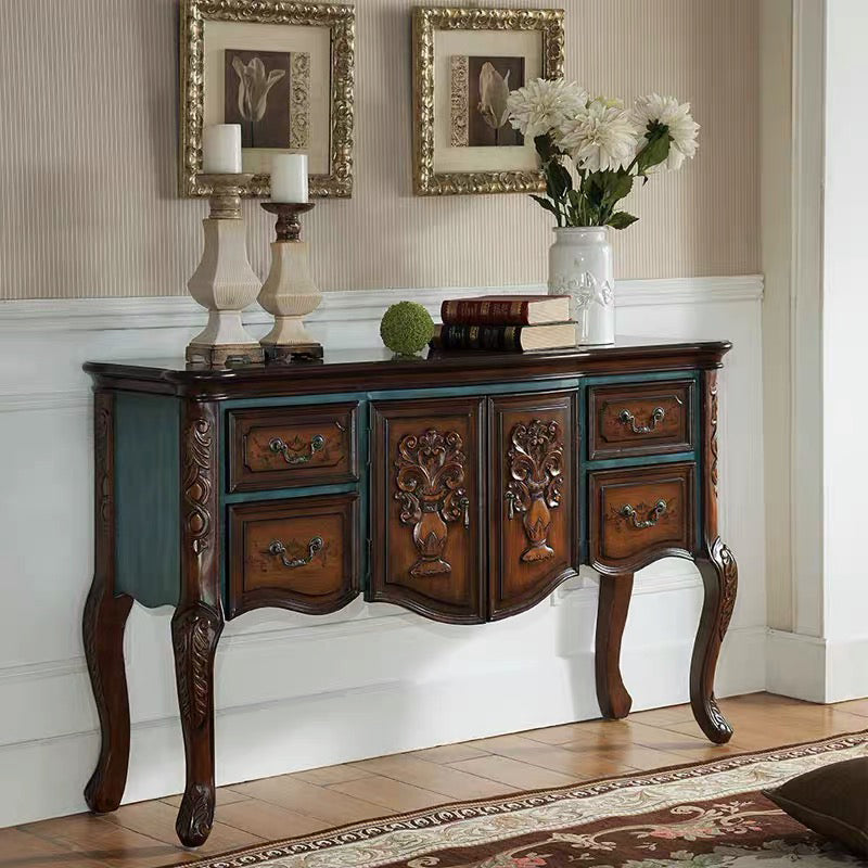 French Country Wooden Console Table Rectangle Console Sofa Table for Hall Blue-Brown Clearhalo 'Console Tables' 'console_tables' 'Entry & Mudroom Furniture' 'furn' 'furn_console_tables' 'Furniture' 6757751