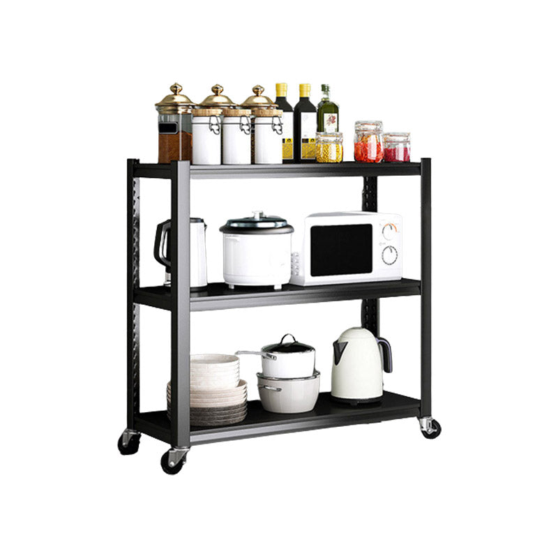Rolling Open Shelves Kitchen Trolley Metal Prep Table in Black 31"L x 16"W x 31"H Clearhalo 'furn' 'furn_kitchen_islands_carts' 'Furniture' 'Kitchen & Dining Furniture' 'Kitchen Islands & Carts' 'kitchen_islands_carts' 6757787