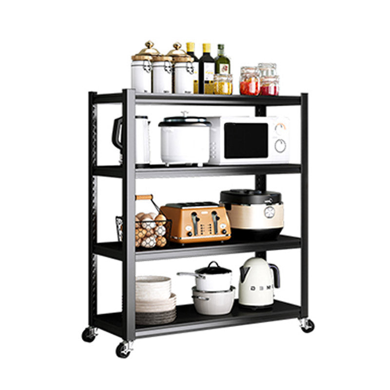 Rolling Open Shelves Kitchen Trolley Metal Prep Table in Black 39.4"L x 15.7"W x 46.5"H Clearhalo 'furn' 'furn_kitchen_islands_carts' 'Furniture' 'Kitchen & Dining Furniture' 'Kitchen Islands & Carts' 'kitchen_islands_carts' 6757788