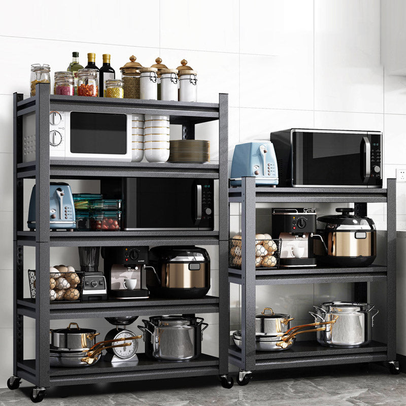 Rolling Open Shelves Kitchen Trolley Metal Prep Table in Black Clearhalo 'furn' 'furn_kitchen_islands_carts' 'Furniture' 'Kitchen & Dining Furniture' 'Kitchen Islands & Carts' 'kitchen_islands_carts' 6757789
