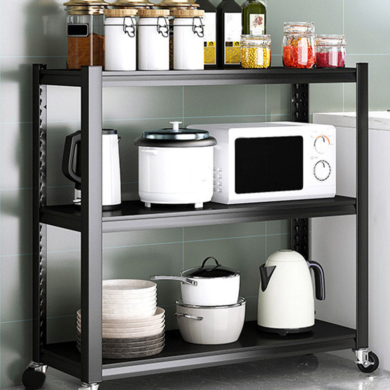 Rolling Open Shelves Kitchen Trolley Metal Prep Table in Black Clearhalo 'furn' 'furn_kitchen_islands_carts' 'Furniture' 'Kitchen & Dining Furniture' 'Kitchen Islands & Carts' 'kitchen_islands_carts' 6757791