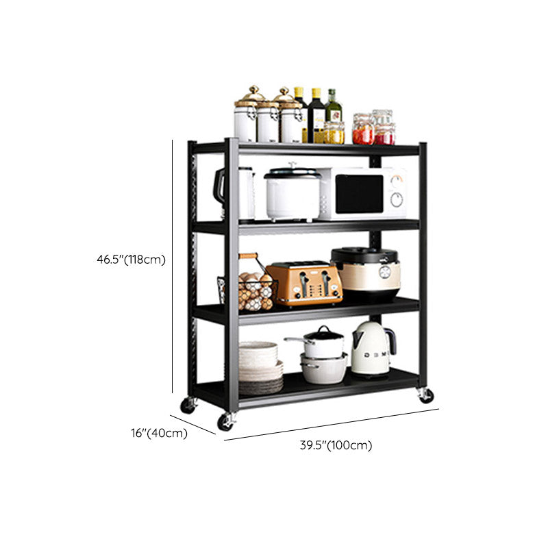 ローリングオープンシェルフキッチントロリーメタルプレップテーブルブラック